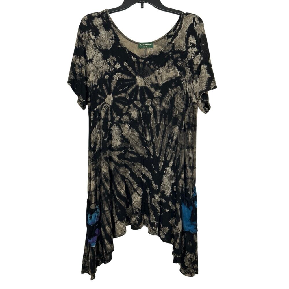Kathmandu Boho Tie Dye Tunic Top Asymmetrical Artsy Lagenlook Relaxed M/L